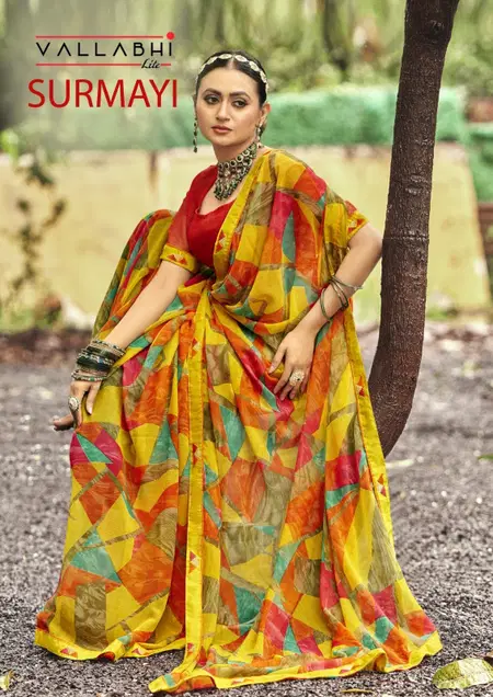 Surmayi By Vallabhi Georgette Abstract Printed Bulk Saree Orders In India
